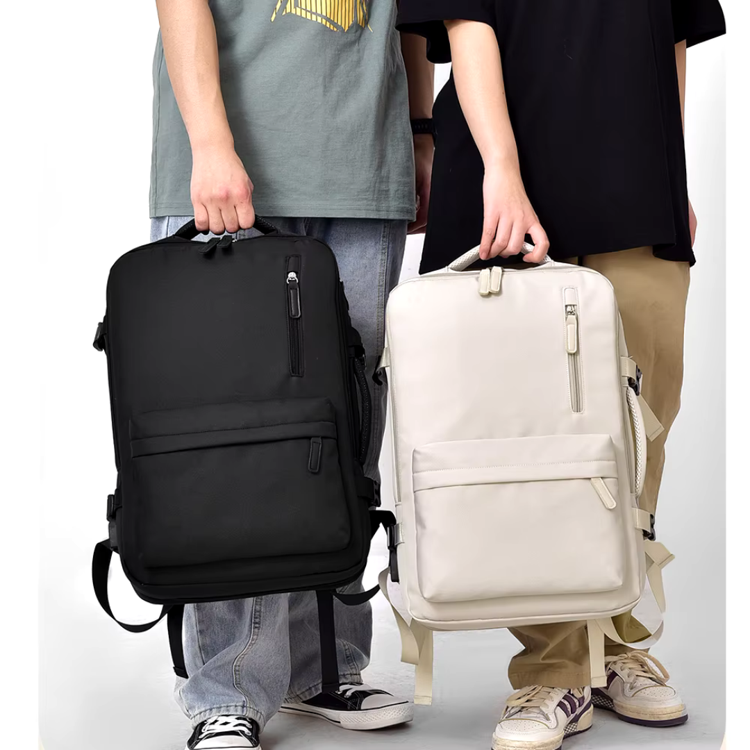 Sac à dos étudiant Premium Beige Blanc | 15.6" Compartiment et espace pour les livres