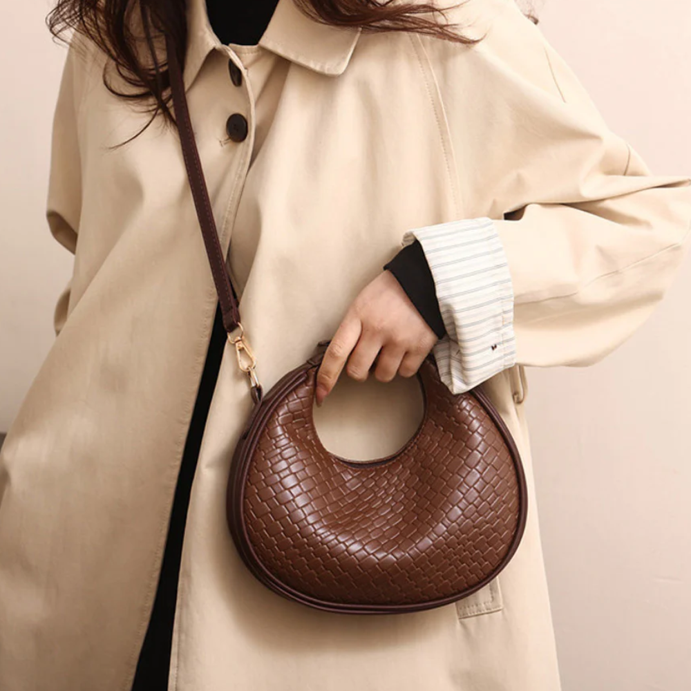 Sac à Main Croissant Tissé en Cuir PU | Sac Épaule Élégant