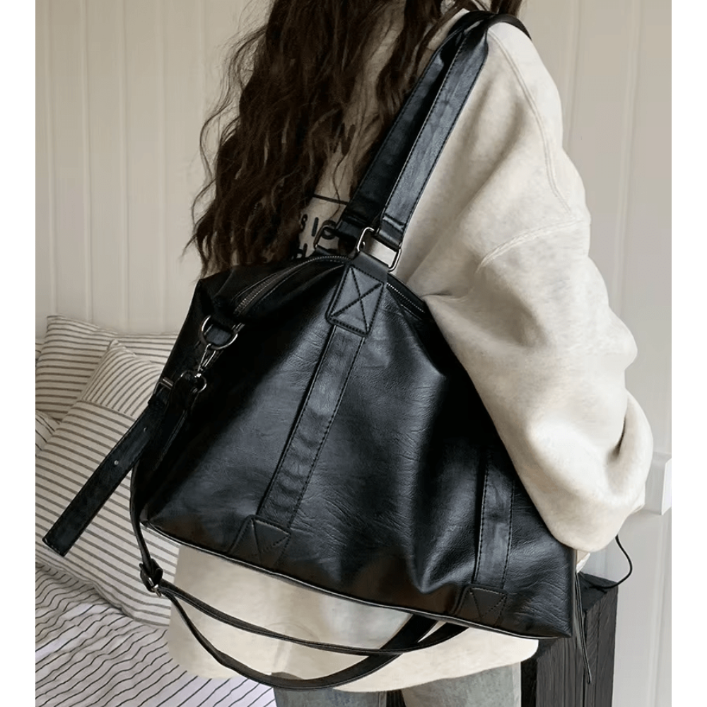 Sac 2-en-1 en Cuir Végan Élégant Noir | École & Travail