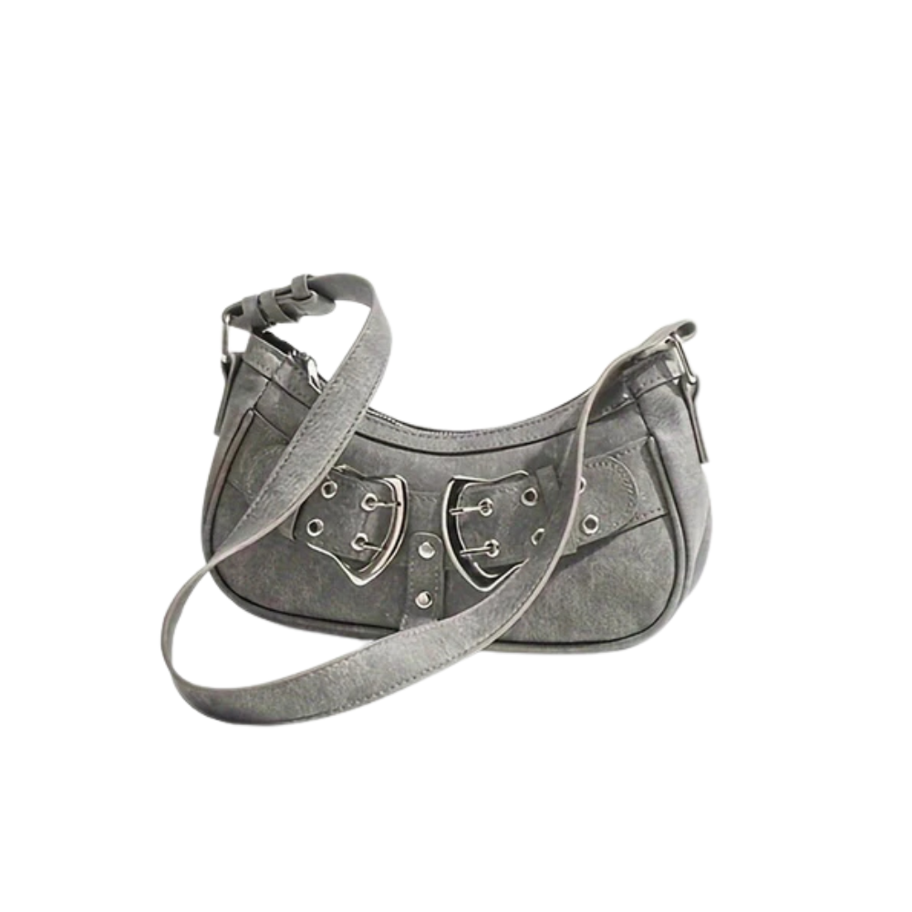 Sac Bandoulière en Cuir Végan Gris | Design Élégant à Double Boucle
