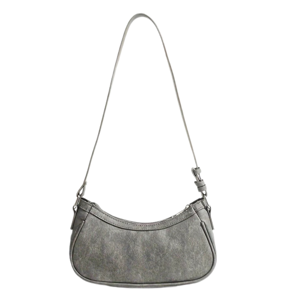 Sac Bandoulière en Cuir Végan Gris | Design Élégant à Double Boucle