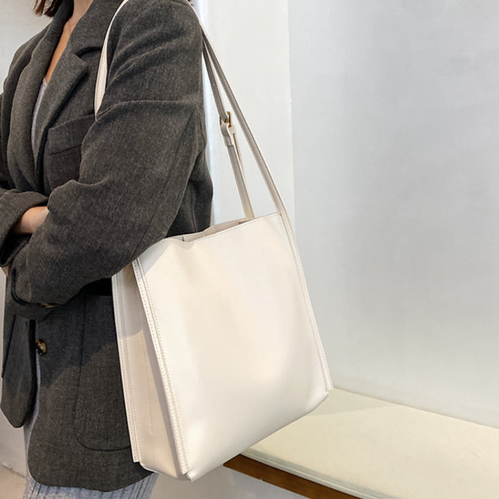 Sac Bandoulière Minimaliste en Cuir Végan | Grand Sac Quotidien Femme