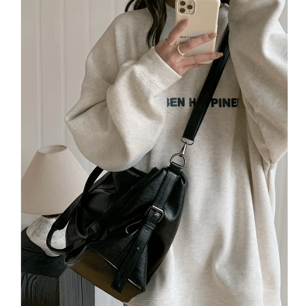 Sac 2-en-1 en Cuir Végan Élégant Noir | École & Travail