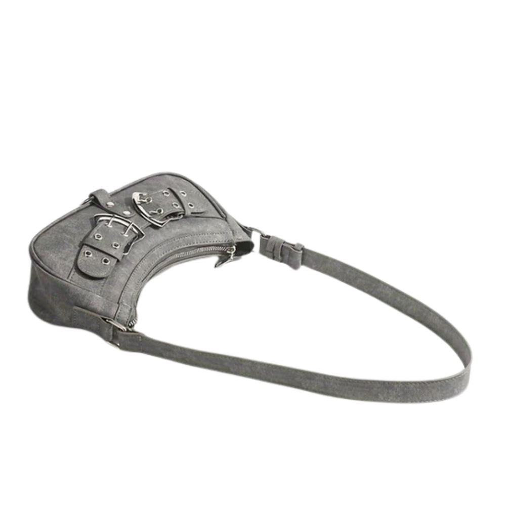 Sac Bandoulière en Cuir Végan Gris | Design Élégant à Double Boucle
