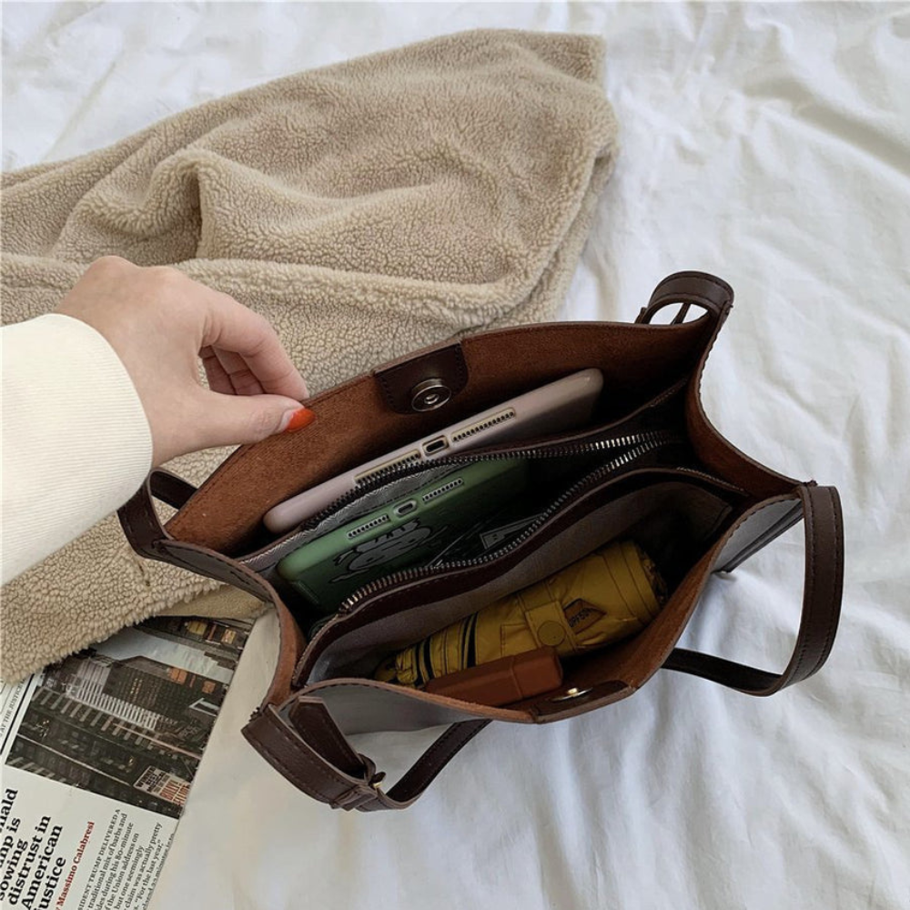 Sac Bandoulière Minimaliste en Cuir Végan | Grand Sac Quotidien Femme