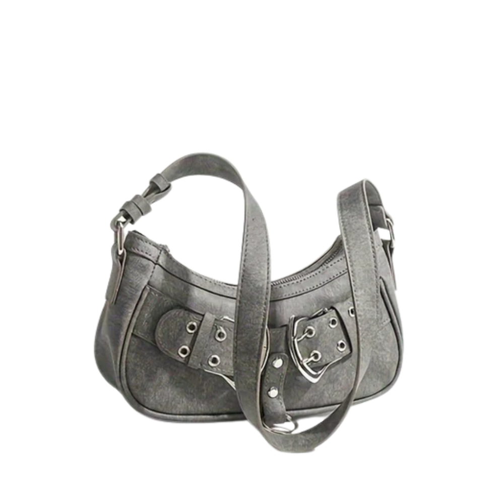 Sac Bandoulière en Cuir Végan Gris | Design Élégant à Double Boucle