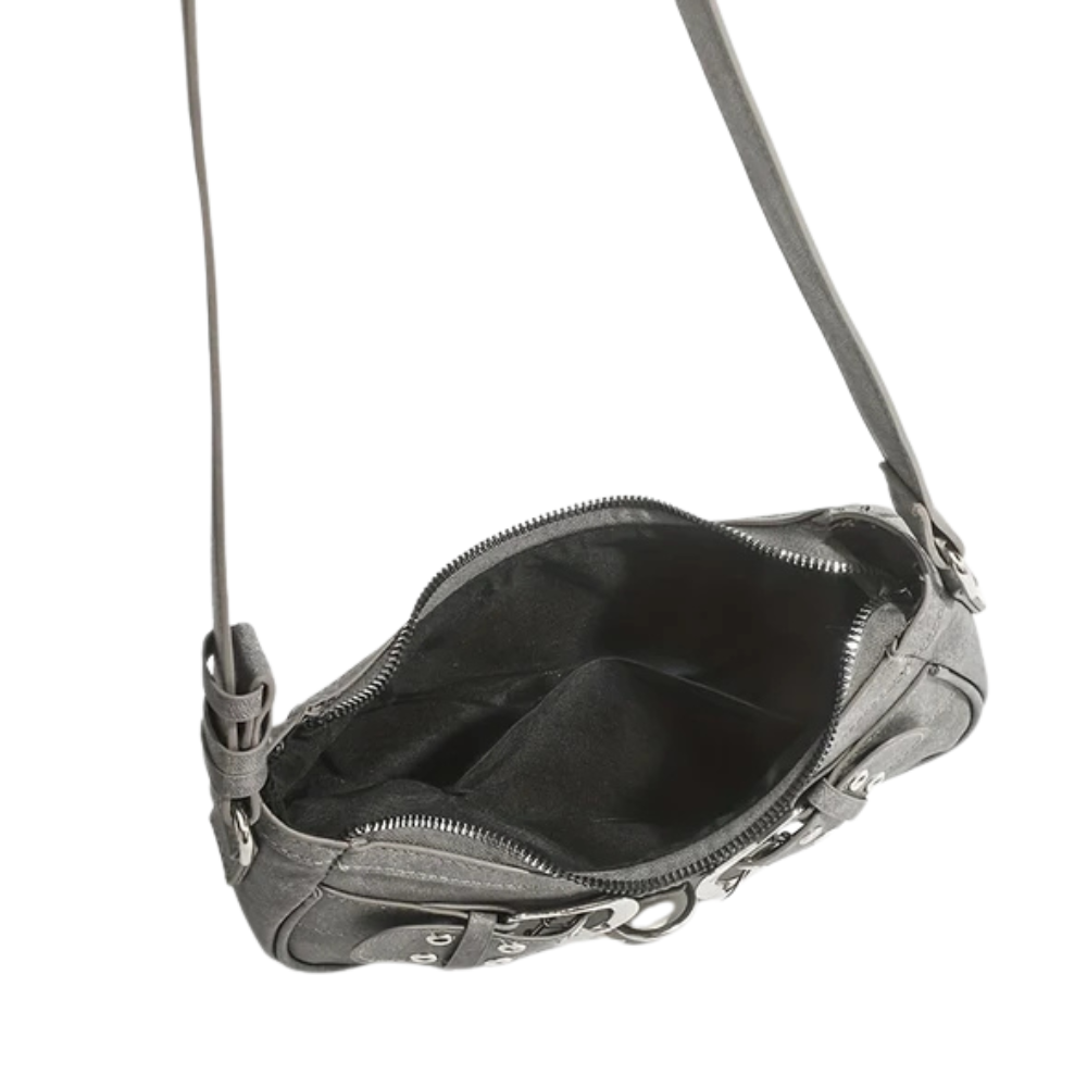 Sac Bandoulière en Cuir Végan Gris | Design Élégant à Double Boucle