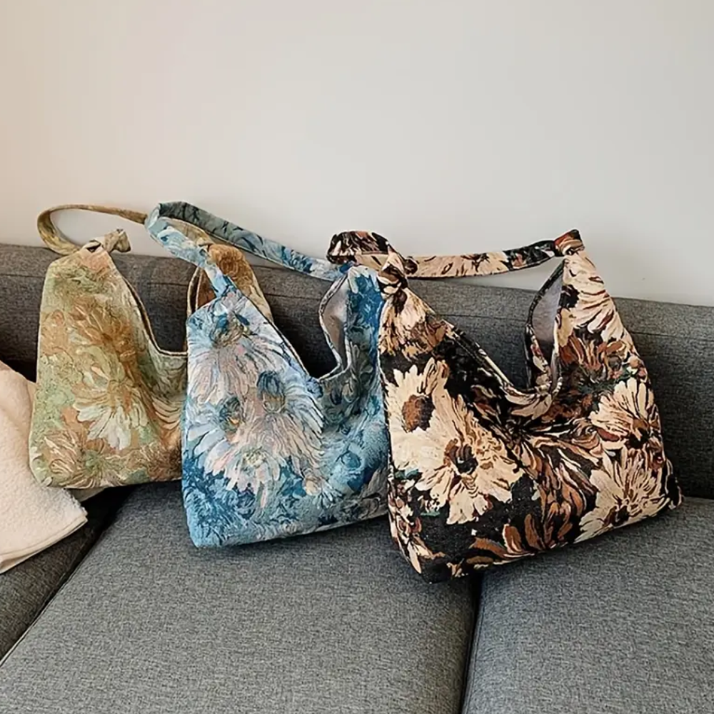 Sac Cabas Épaule en Toile Fleurie | Sac à Main Léger, Spacieux