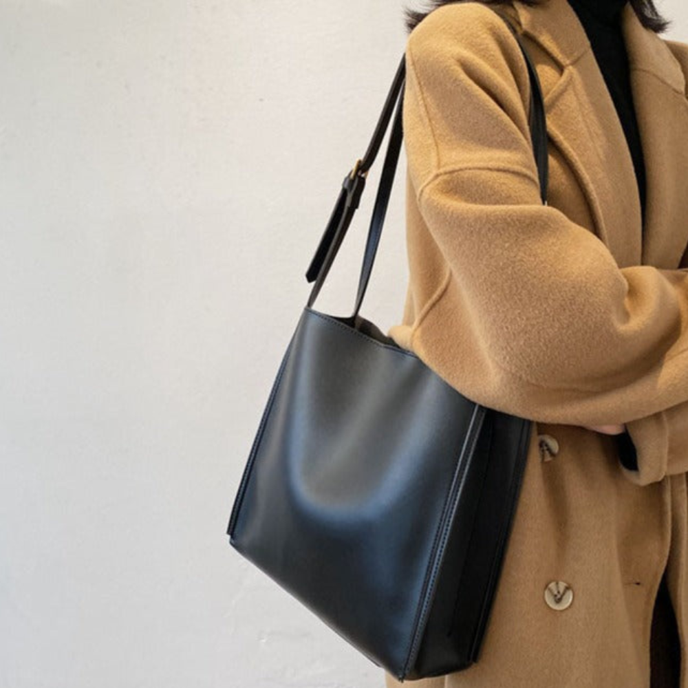 Sac Bandoulière Minimaliste en Cuir Végan | Grand Sac Quotidien Femme