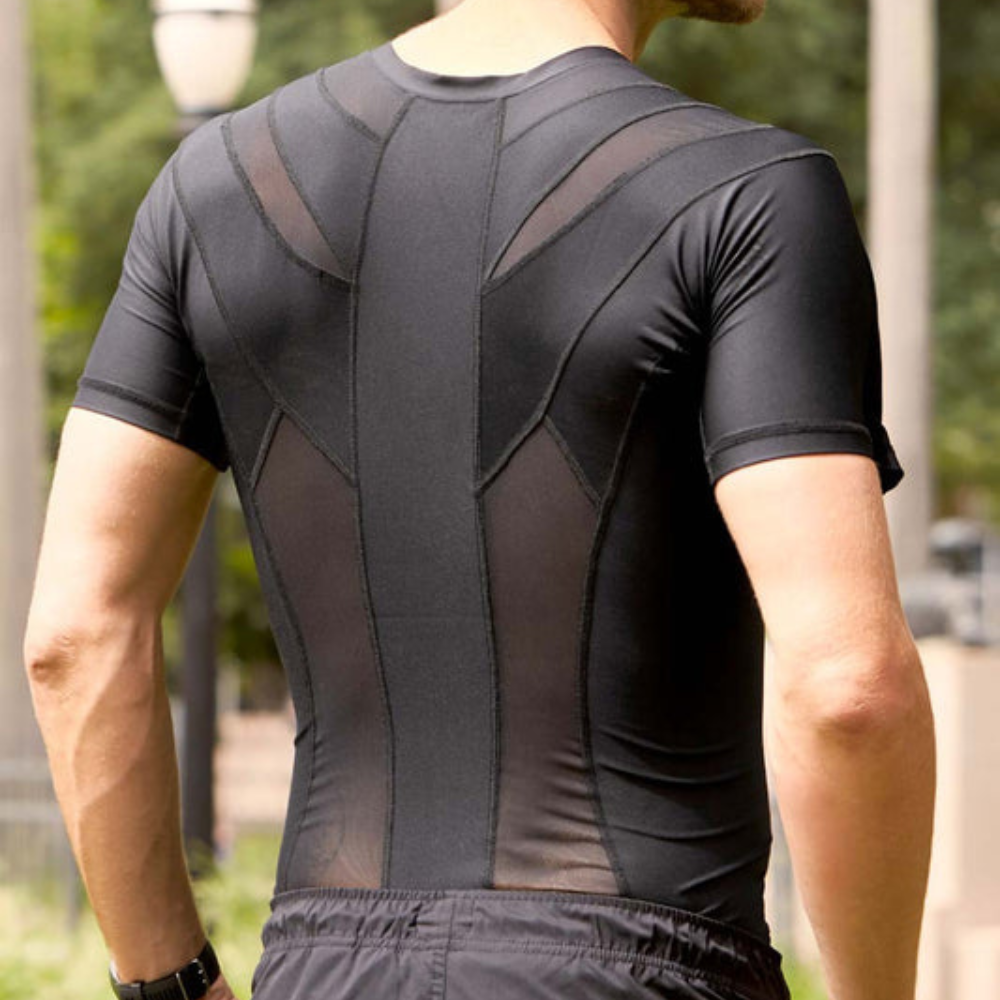 T-shirt Correcteur de Posture Homme Noir | Alignement Épaules & Colonne