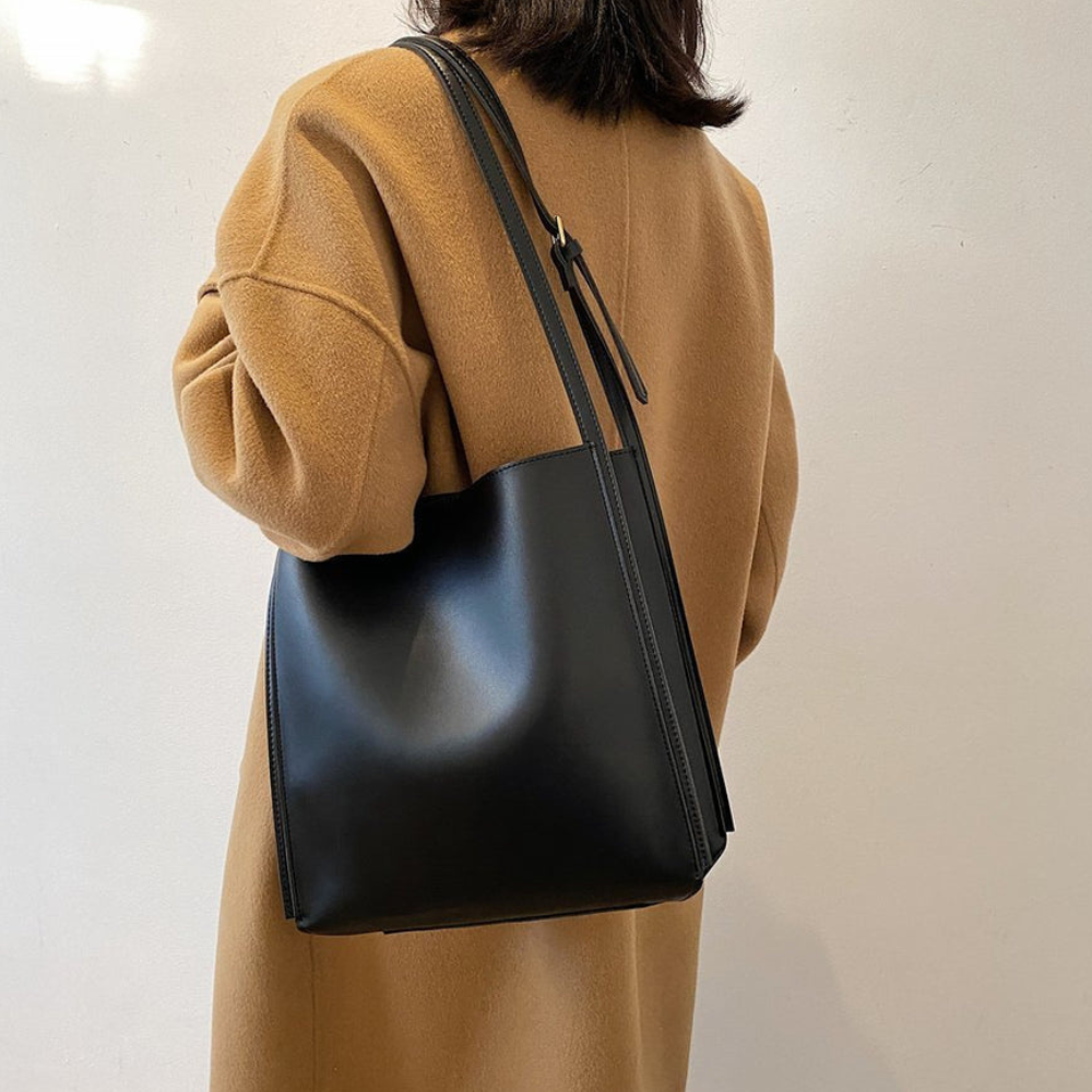 Sac Bandoulière Minimaliste en Cuir Végan | Grand Sac Quotidien Femme