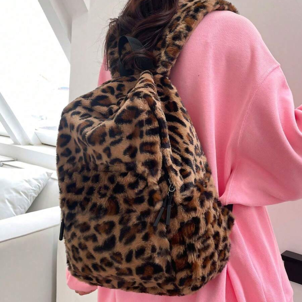 Sac à Dos Léopard en Peluche | Sac de Voyage Élégant, Léger