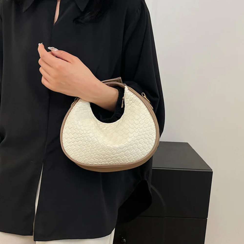 Sac à Main Croissant Tissé en Cuir PU | Sac Épaule Élégant