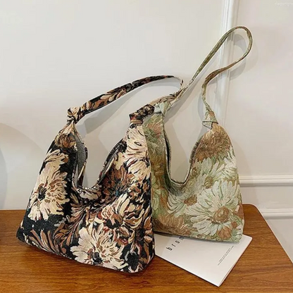 Sac Cabas Épaule en Toile Fleurie | Sac à Main Léger, Spacieux