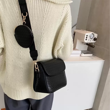 Sac Bandoulière en Cuir Tressé avec Porte-Monnaie | Sac a Main Léger