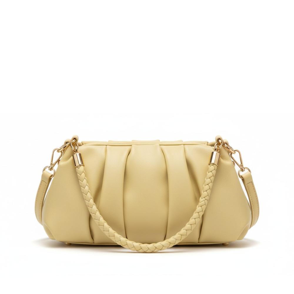 Sac Bandoulière Plissé avec Anse Tressée | Sac à Main Moderne, Léger