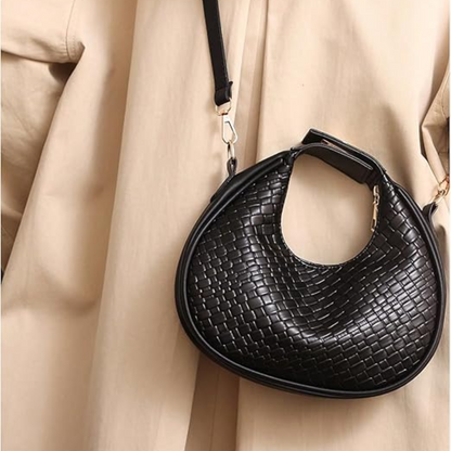 Sac à Main Croissant Tissé en Cuir PU | Sac Épaule Élégant