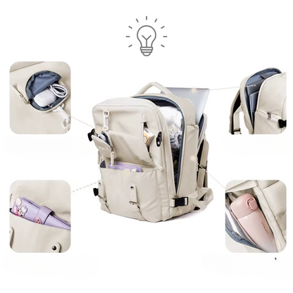 FemPack Élégance Beige | Sac à Dos étanche de Grande Capacité pour Femmes