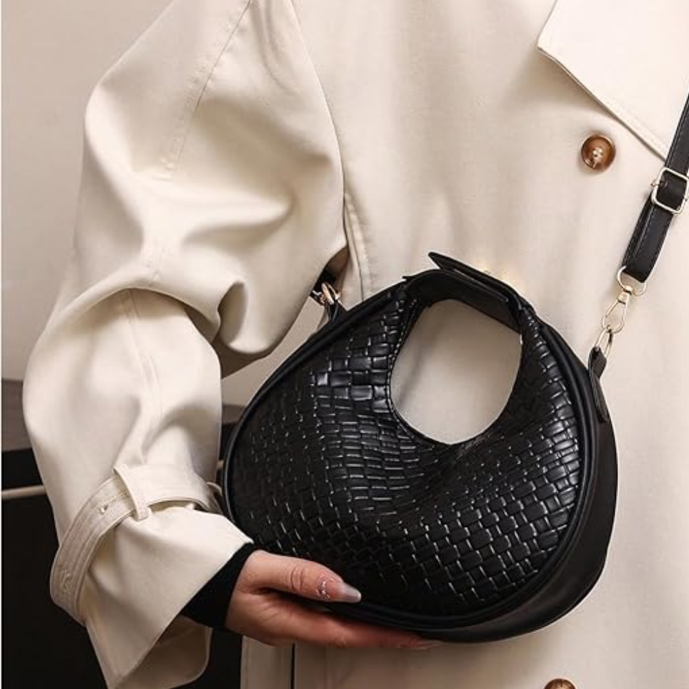 Sac à Main Croissant Tissé en Cuir PU | Sac Épaule Élégant