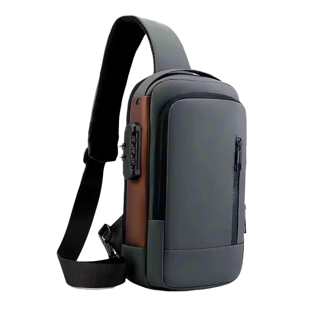 UrbanGuard Crossbody Gris Marron | Sac Bandoulière Urbain Étanche Anti-Vol USB