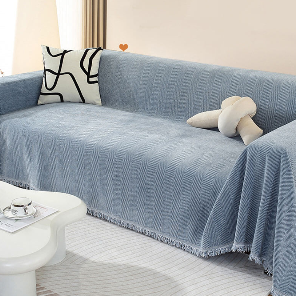 Housse de Canapé en Chenille | Housse de Meuble Douce avec Franges