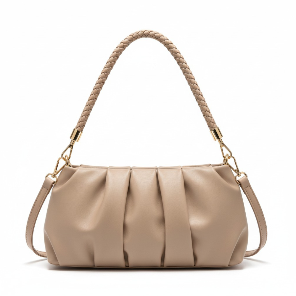 Sac Bandoulière Plissé avec Anse Tressée | Sac à Main Moderne, Léger