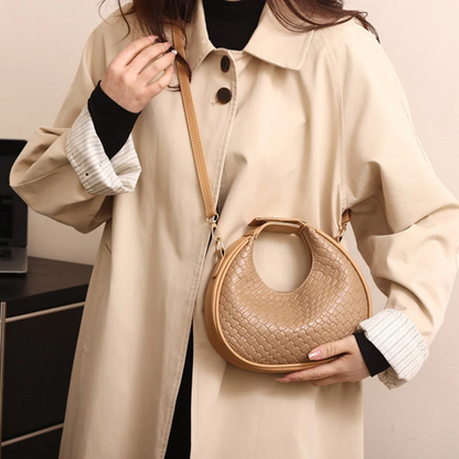 Sac à Main Croissant Tissé en Cuir PU | Sac Épaule Élégant