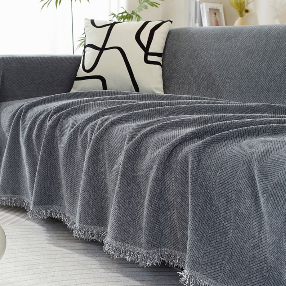 Housse de Canapé en Chenille | Housse de Meuble Douce avec Franges