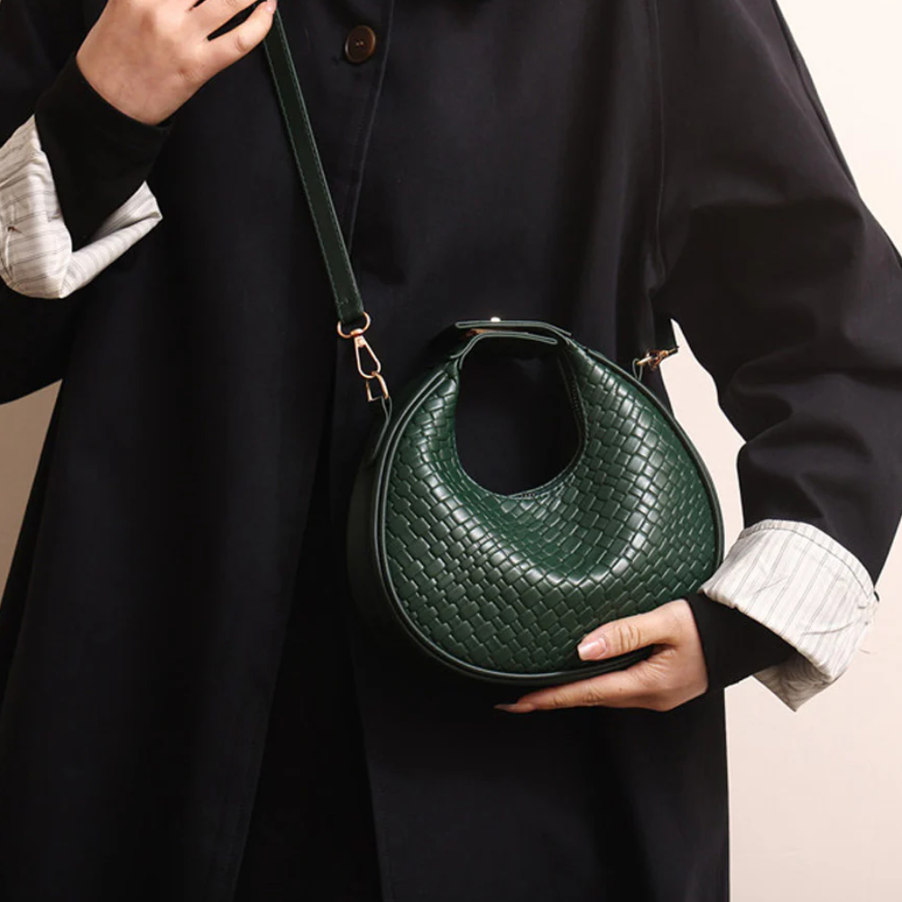 Sac à Main Croissant Tissé en Cuir PU | Sac Épaule Élégant
