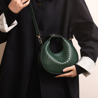 Sac à Main Croissant Tissé en Cuir PU | Sac Épaule Élégant