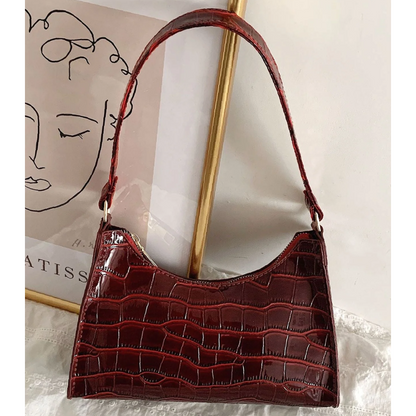 Sac à Main Baguette Texture Croco | Sac d’Épaule Léger et Stylé