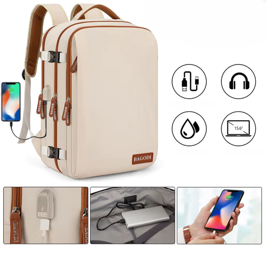 NomadX Sac à Dos Beige | Grande Capacité et Compartiment pour Laptop