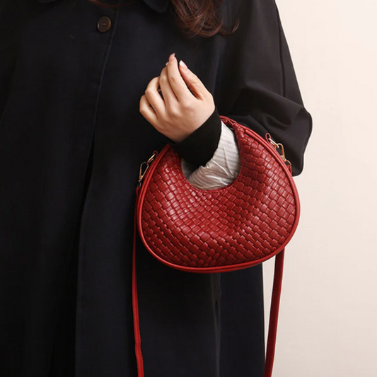 Sac à Main Croissant Tissé en Cuir PU | Sac Épaule Élégant