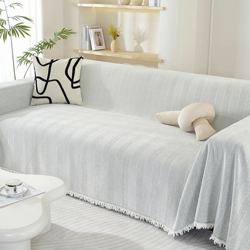 Housse de Canapé en Chenille | Housse de Meuble Douce avec Franges