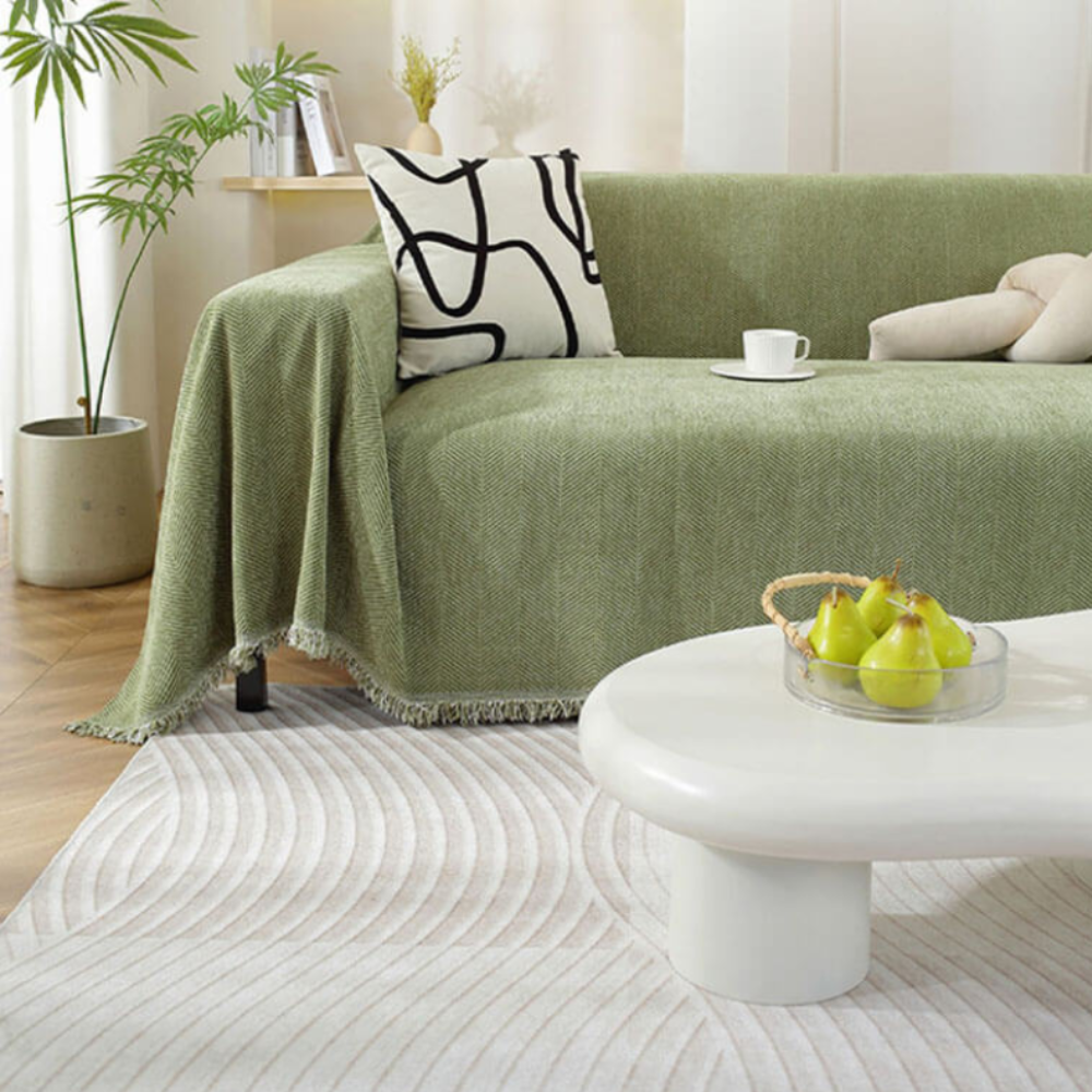 Housse de Canapé en Chenille | Housse de Meuble Douce avec Franges