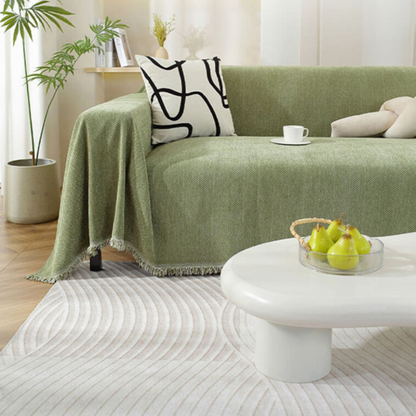 Housse de Canapé en Chenille | Housse de Meuble Douce avec Franges