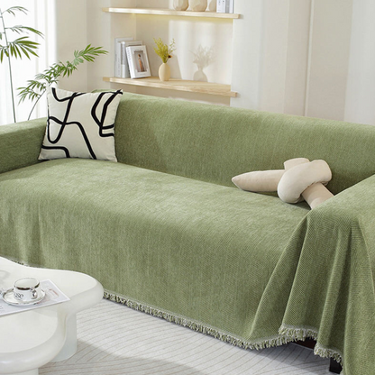 Housse de Canapé en Chenille | Housse de Meuble Douce avec Franges