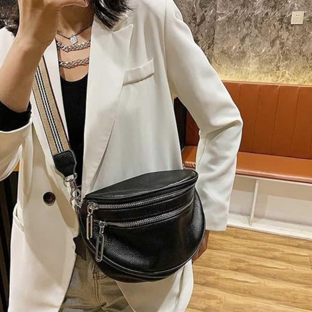 Sac Bandoulière En Similicuir à Double Fermeture Éclair | Compact, Élégant