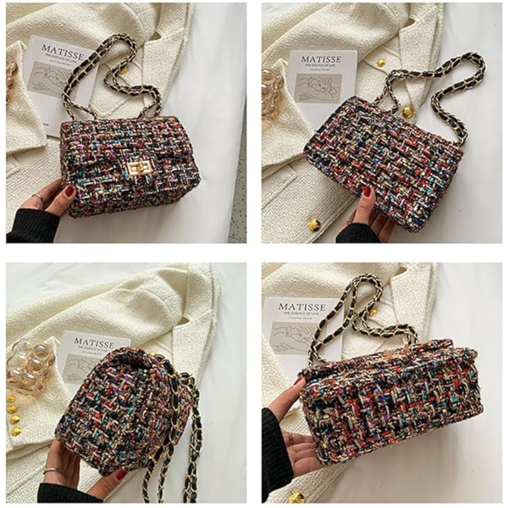 Sac à Main en Cuir PU Tweed | Sac Bandoulière Élégant et Stylé