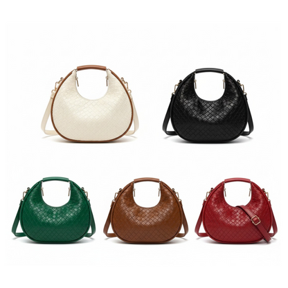 Sac à Main Croissant Tissé en Cuir PU | Sac Épaule Élégant