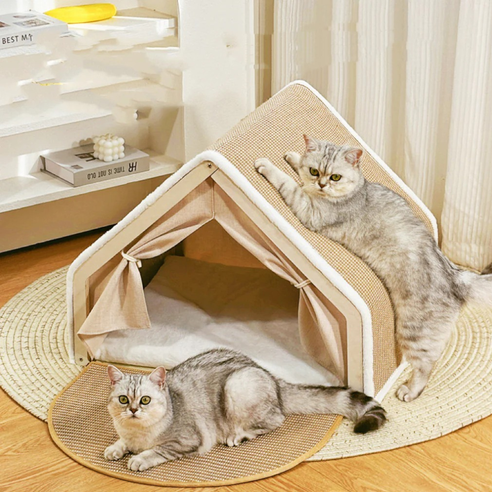 Maison pour Chat en Bois avec Rampe en Sisal | Dormir & Griffer