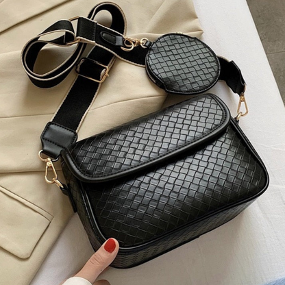 Sac Bandoulière en Cuir Tressé avec Porte-Monnaie | Sac a Main Léger