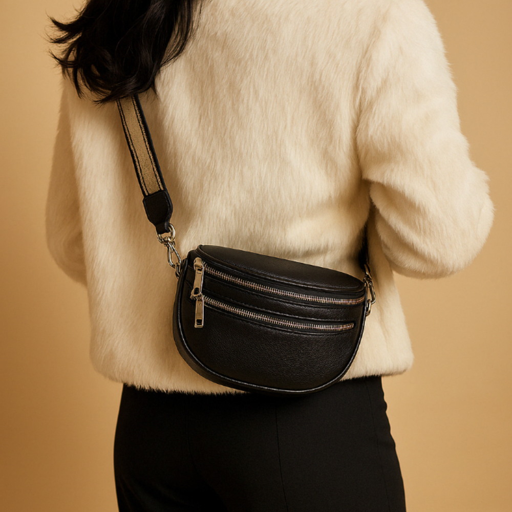 Sac Bandoulière En Similicuir à Double Fermeture Éclair | Compact, Élégant