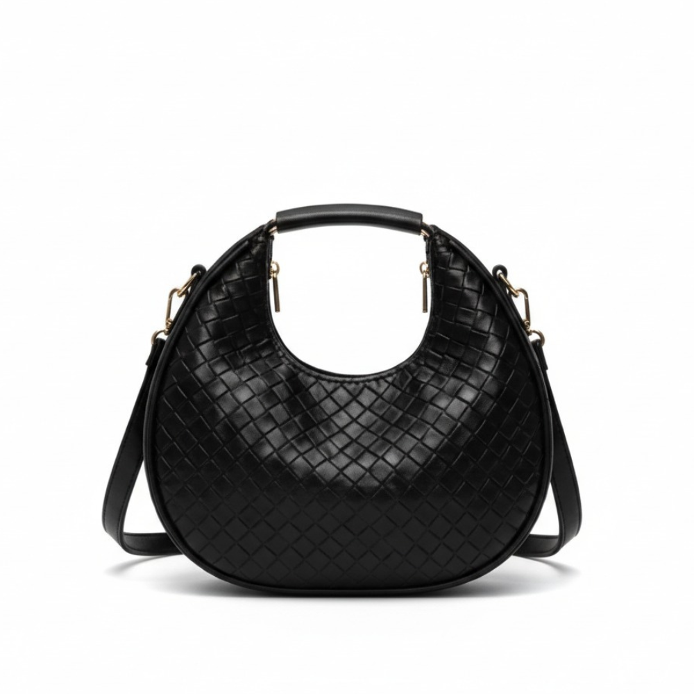 Sac à Main Croissant Tissé en Cuir PU | Sac Épaule Élégant
