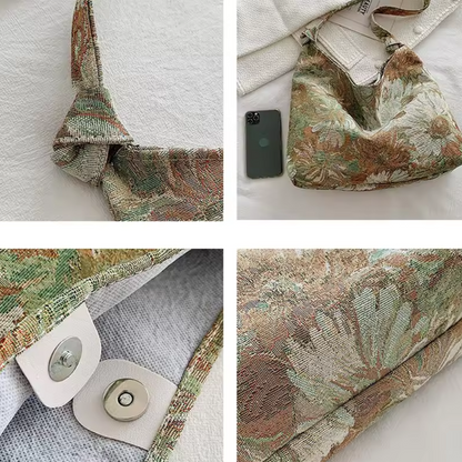 Sac Cabas Épaule en Toile Fleurie | Sac à Main Léger, Spacieux