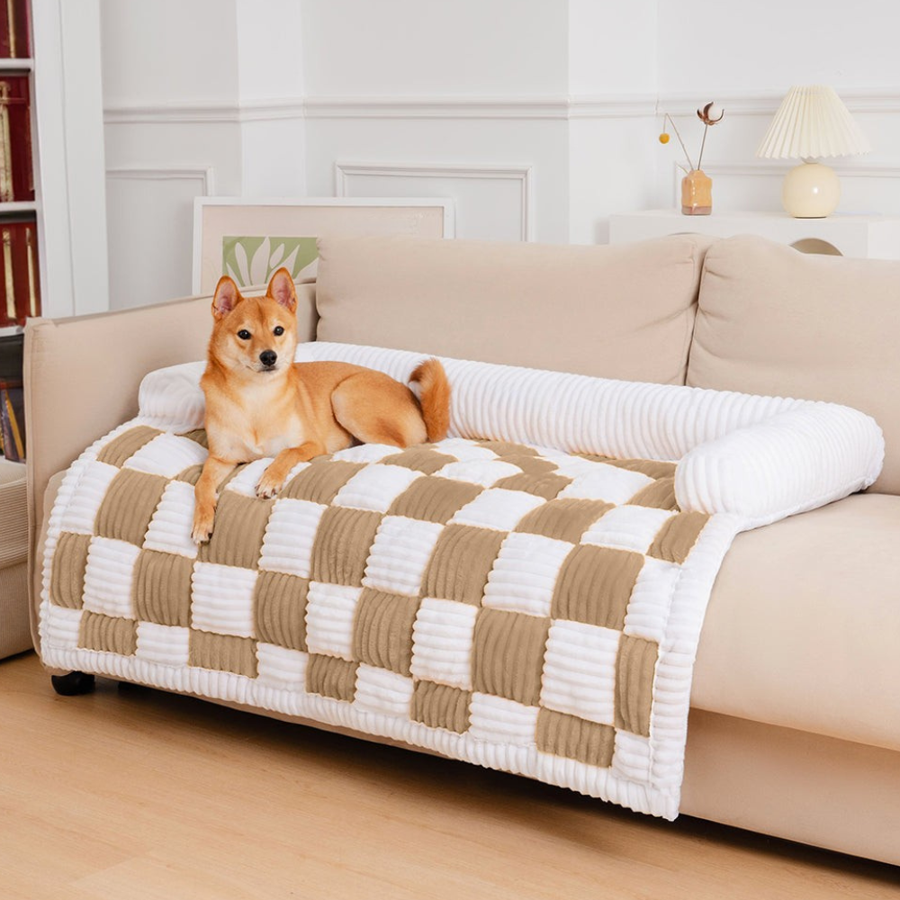 Housse de Canapé à Carreaux pour Chien | Tapis Douillet et Moelleux