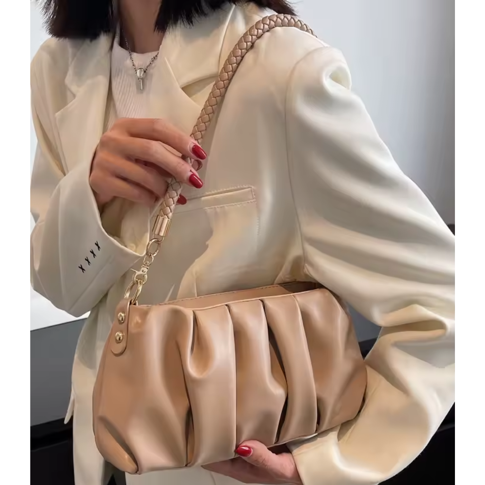 Sac Bandoulière Plissé avec Anse Tressée | Sac à Main Moderne, Léger