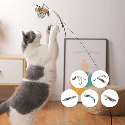 Canne Jouet Chat Oiseau Plume | Jeu Amusant Intérieur