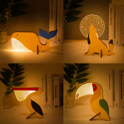 Lampe Animaux en Bois pour Enfants | Veilleuse Mignonne et Douillette