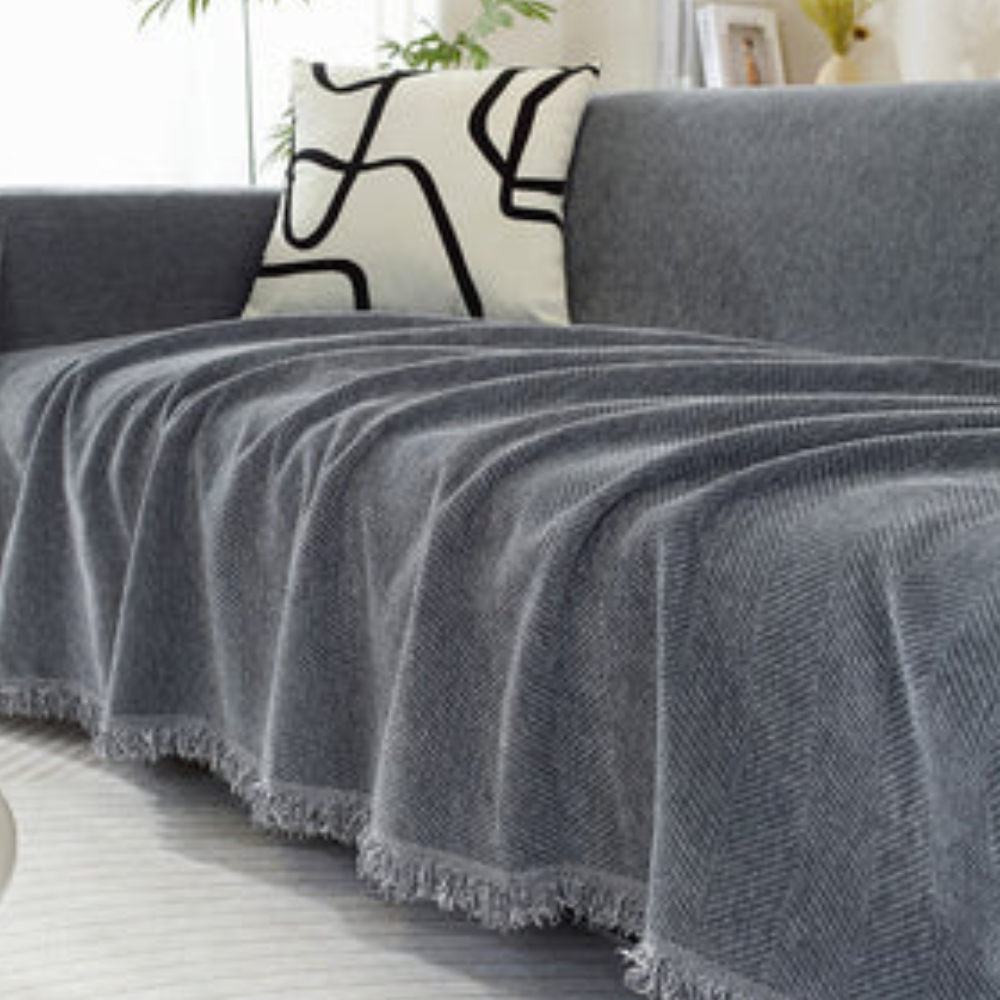 Housse de Canapé en Chenille | Housse de Meuble Douce avec Franges